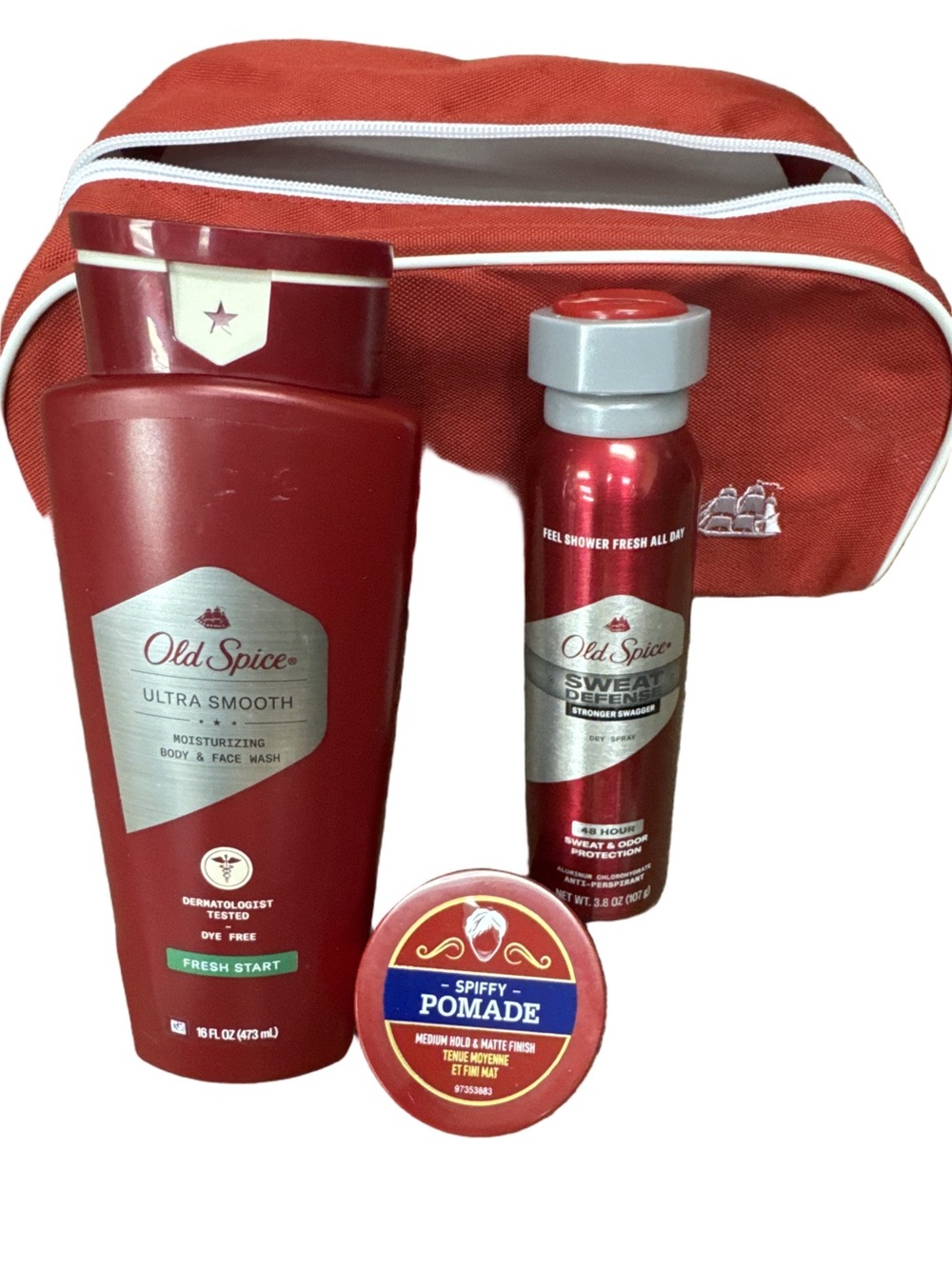 Old Spice Men Grooming Kit - Red Travel Set with Body Wash, Deodorant & Pomade